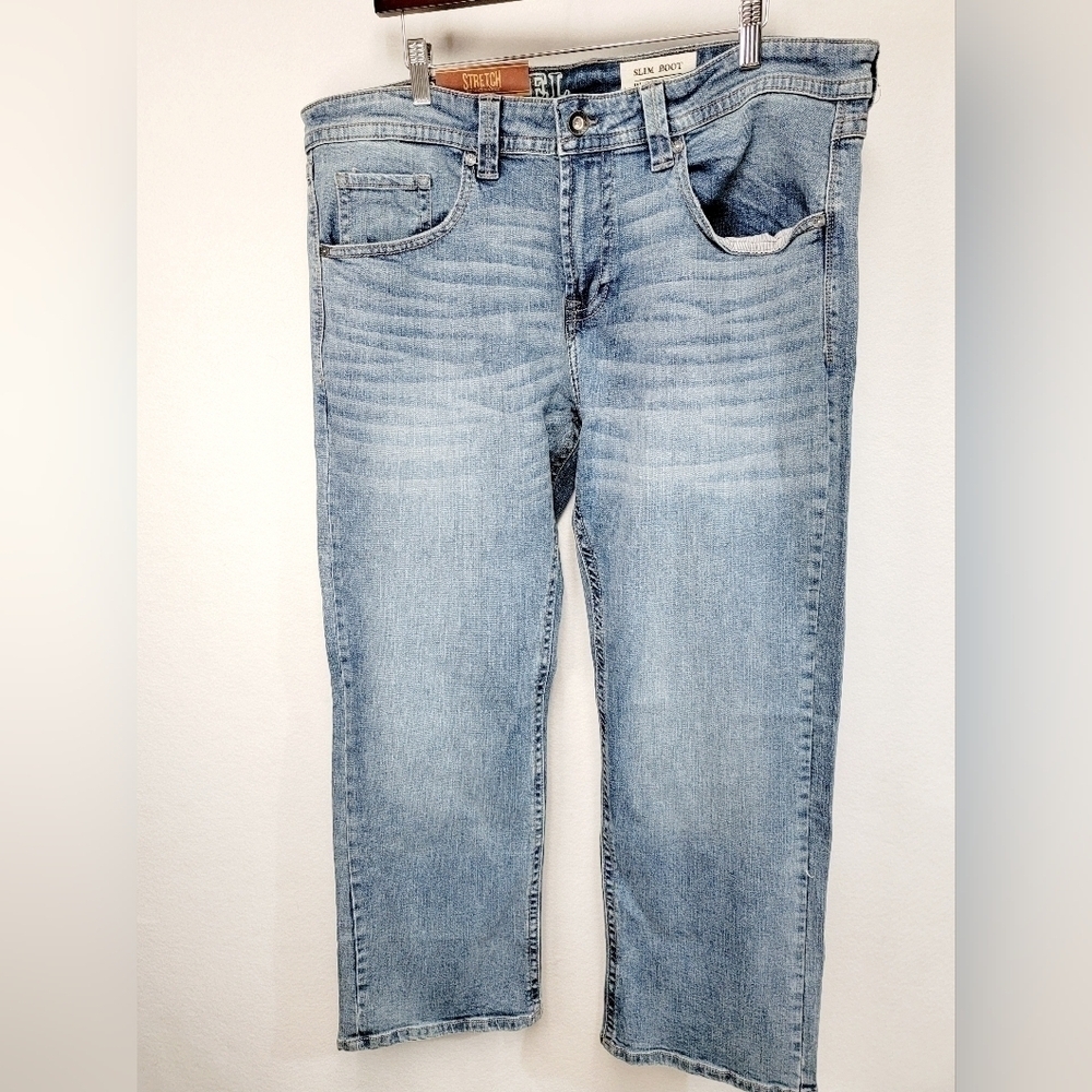 T.K.AXEL Slim Boot Men's 36x30 Stretch Denim Blue Jean Embroidered  Back Pocket